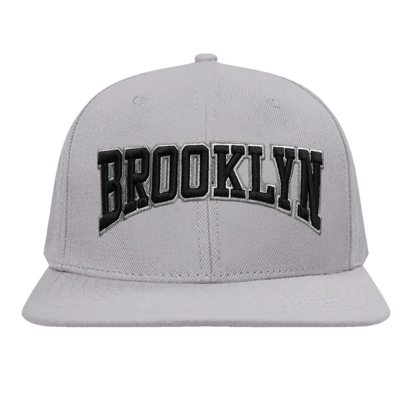 nba brooklyn nets crest emblem wordmark wool snapback hat gray