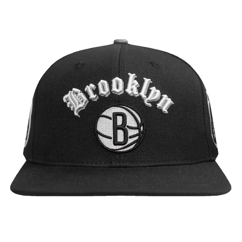 nba brooklyn nets old english unisex 6 panel snapback hat black