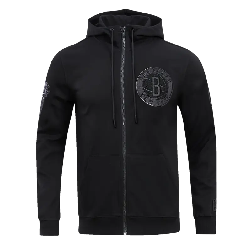 nba brooklyn nets triple black zipper hoodie black