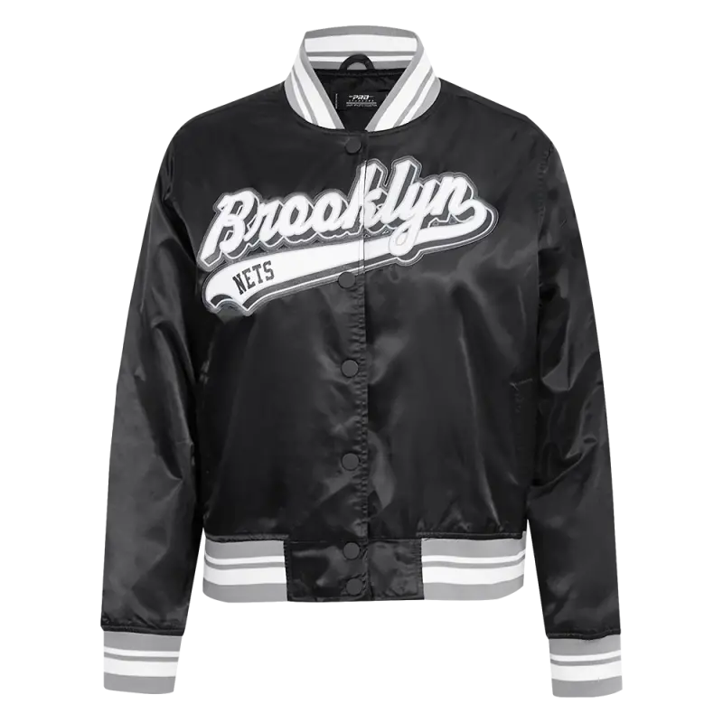 nba brooklyn nets script tail womens satin jacket blackgray